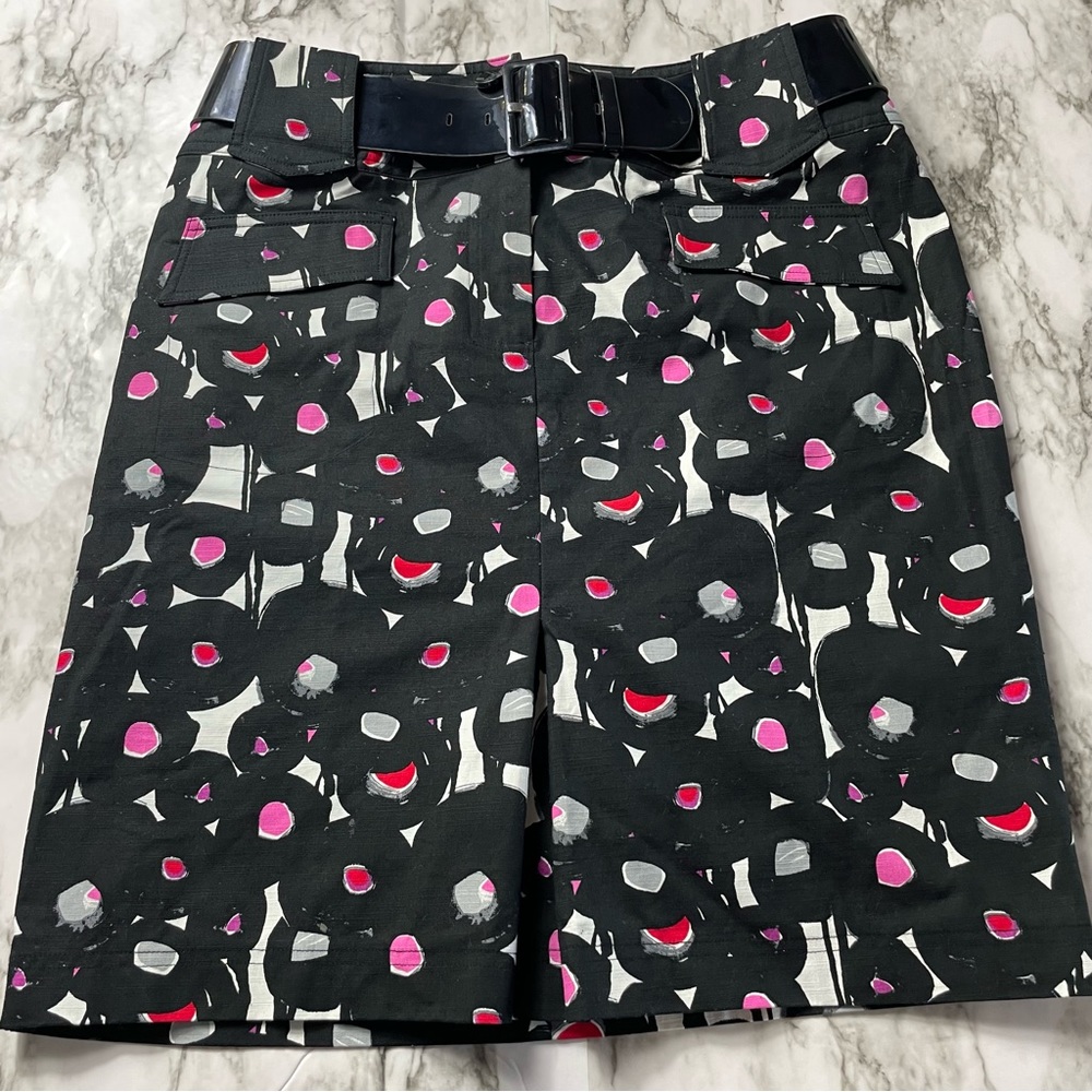 MixIt Abstract Pencil Skirt With Thick Vinyl Belt Women’s Size 16 Black Pink Red